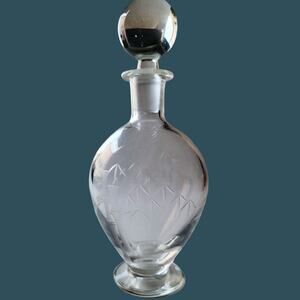 Vintage 1930s Etched Bamboo Motif Noritake Crystal Decanter